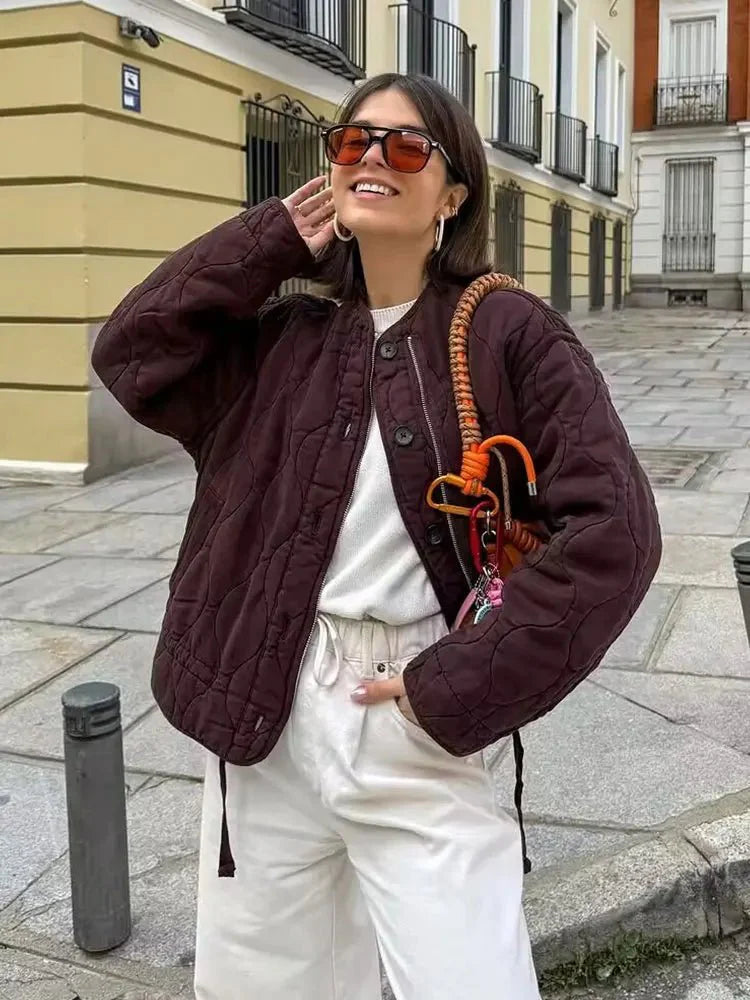 SEAME - Feliz Quilted Padded Jacket Burgundy L